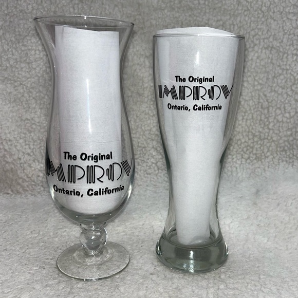 The Original Improv 2 tall glasses Comedy Club Ontario Ca 9" - Picture 1 of 9